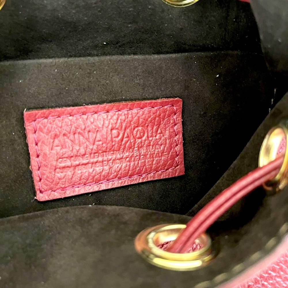 NWT Handmade Anna Paola Italy Leather Bucket Purse – Ruby Burgundy - Picture 8 of 15